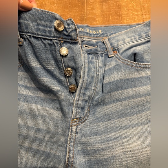 American Eagle Distressed Button Fly Hi-Rise Girlfriend Jeans - Picture 3 of 16